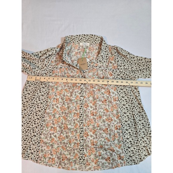 Umgee USA Floral Patchwork Long Sleeve Button Down Shirt Women Oversized XL New - Picture 6 of 11